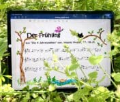Noten und Bildchen zu Vivaldi, Der Frühling im Gras